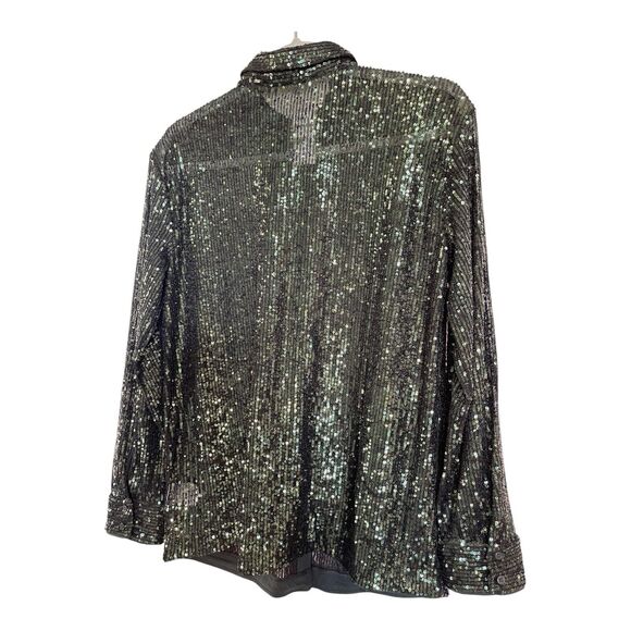 NWT Express Women’s Relaxed Portofino Green Sequin Button Up Shirt Medium - Picture 7 of 8